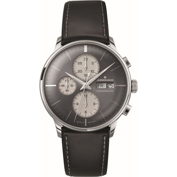 Junghans Meister Chronoscope Anthracite Grey Watch | Black Leather Strap 027/4525.01