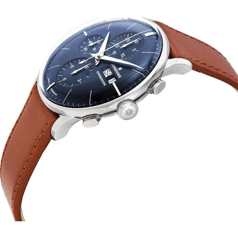 Junghans Meister Chronoscope Blue Watch | Brown Horse Leather Strap 027/4526.01