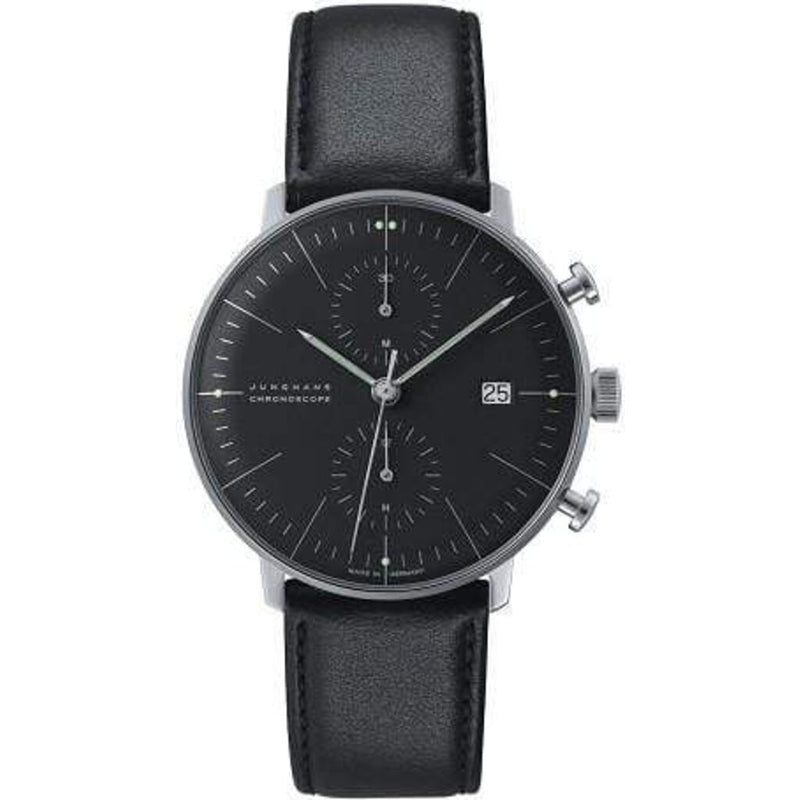 Junghans Max Bill Chronoscope Matt Black Watch | Leather Strap 027/4601.04