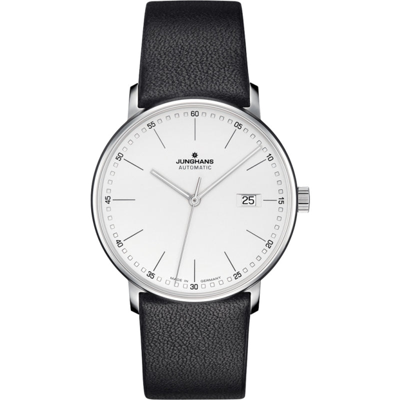 Junghans Max Bill Form A Wrist Watch | Silver-White/Black Calf Leather 027/4730.00