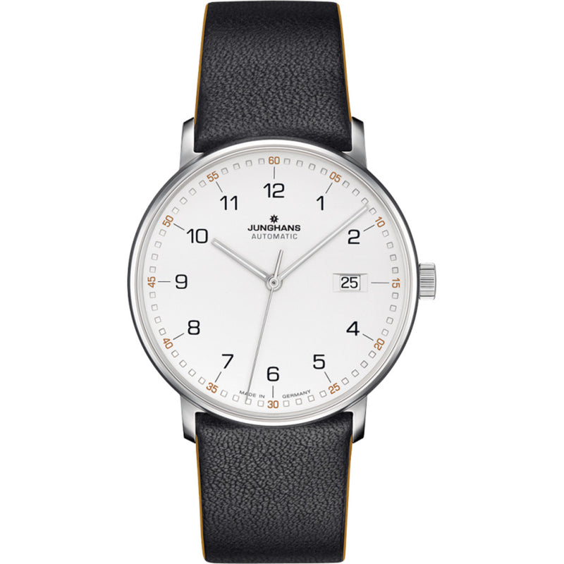 Junghans Max Bill Form A Wrist Watch | White/Black Calf Leather 027/4731.00