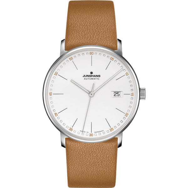 Junghans Max Bill Form A Wrist Watch | White/Tan Calf Leather 027/4734.00