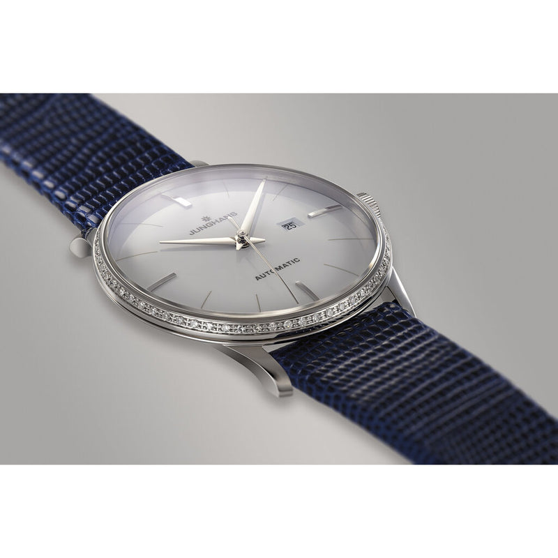 Junghans Meister Ladies Damen Automatic Watch | Blue Lizard Leather Strap 027/4846.00