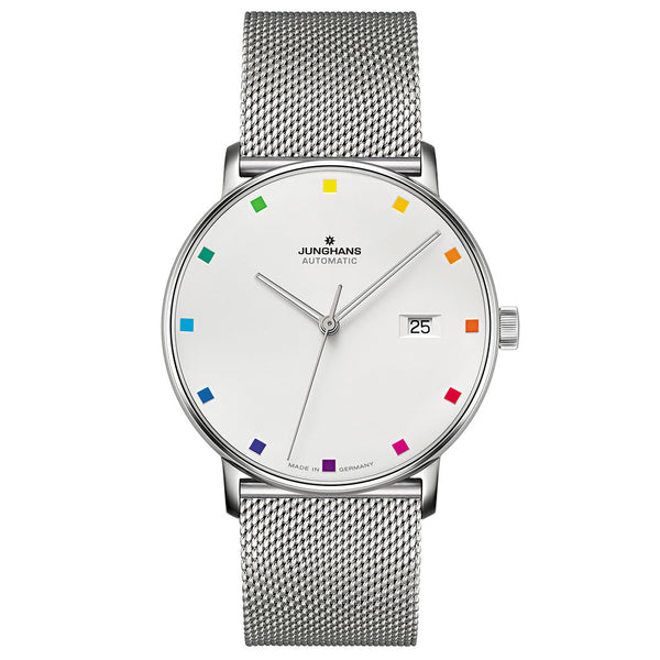 Junghans FORM A 100 Jahre Bauhaus Automatic White Watch | Milanaise Bracelet 027/4937.44