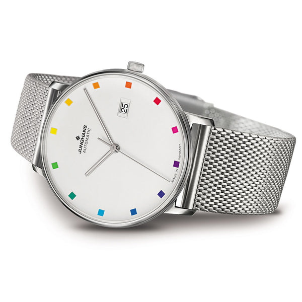 Junghans FORM A 100 Jahre Bauhaus Automatic White Watch | Milanaise Bracelet 027/4937.44