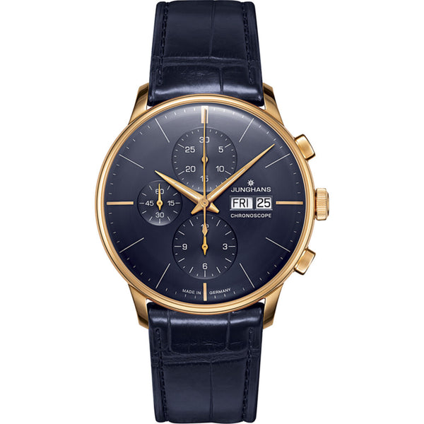 Junghans Meister Chronoscope Watch | Dark Blue Alligator Leather strap 027/7924.01