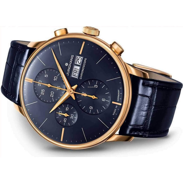 Junghans Meister Chronoscope Watch | Dark Blue Alligator Leather strap 027/7924.01