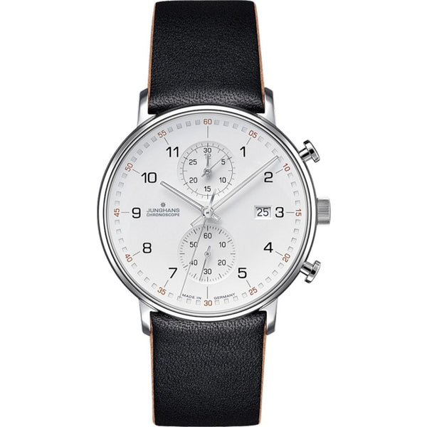 Junghans Form C Chronoscope Quartz Matt Silver Dial | Black Calskin 041/4771.00