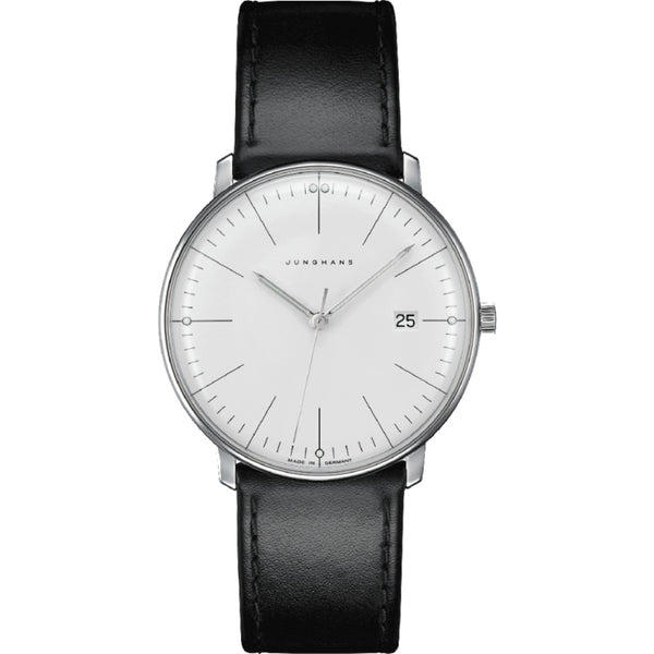 Junghans Max Bill Limited Edition 2017 Automatic Wrist Watch |Silver-White/Black Leather 041/4763.00