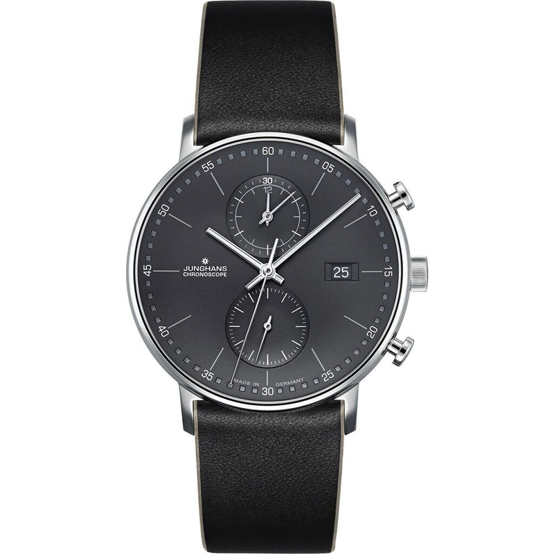 Junghans Form C Chronoscope Quartz Matt Anthracite Watch | Black Leather Strap 041/4876.00