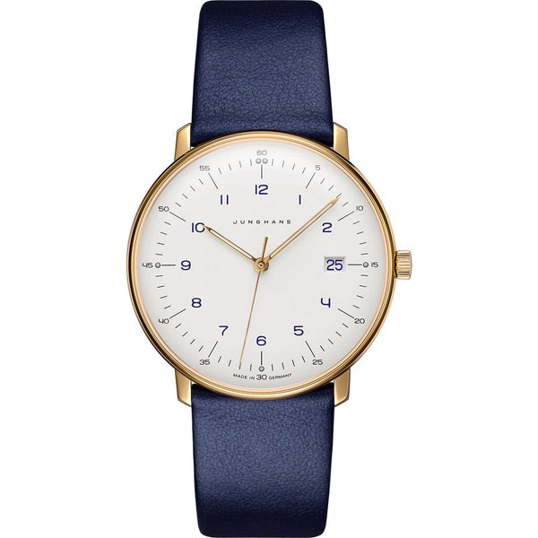 Junghans Max Bill Quartz Matt White Watch | Blue Calfskin Strap 041/7849.00
