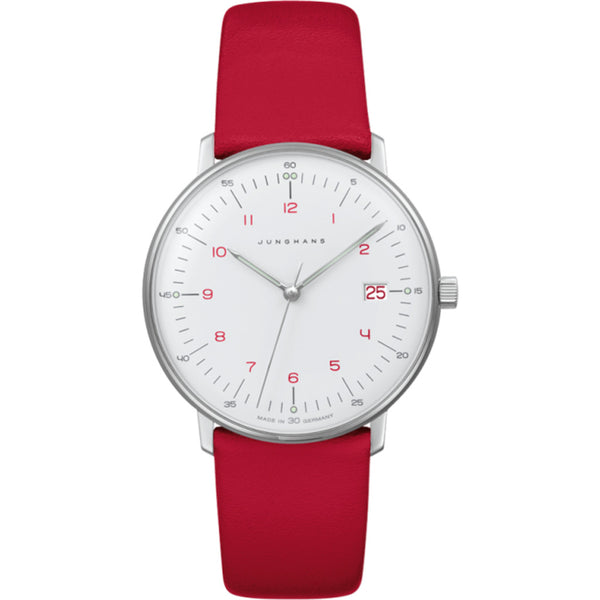 Junghans Max Bill Ladies Quartz Wrist Watch | White/Red Calf Leather 047/4541.00