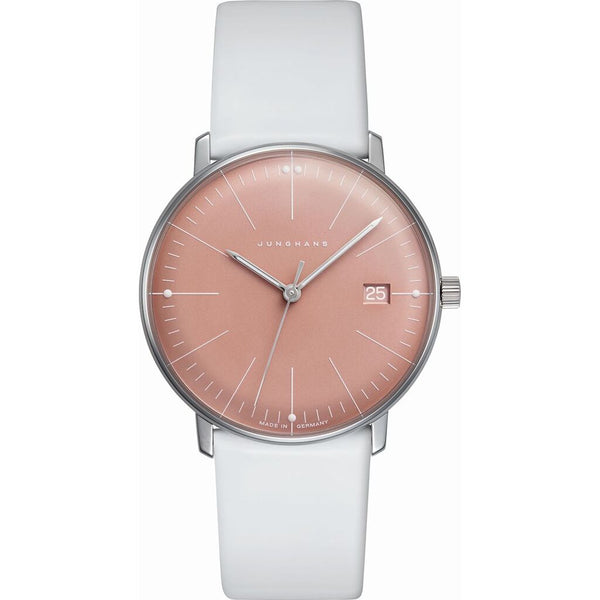 Junghans Max Bill Ladies Quartz Light Rose Watch | White Calfskin Strap 047/4658.00