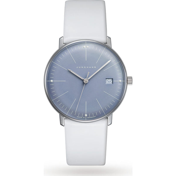 Junghans Max Bill Ladies Quartz Ice Blue Watch | White Calfskin Strap 047/4659.00