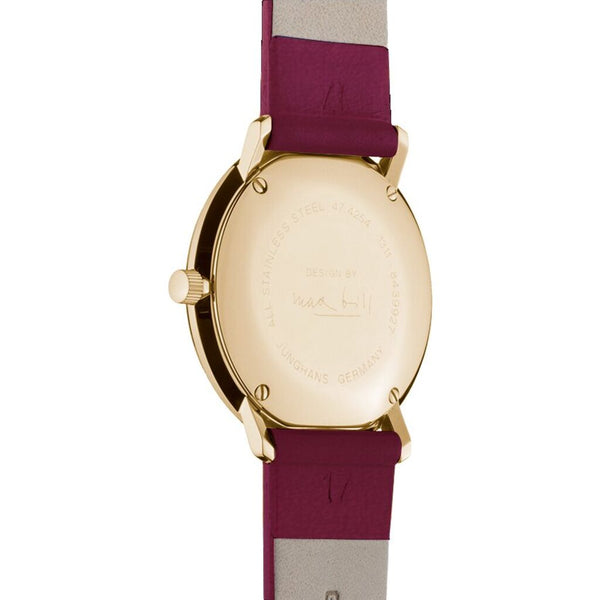 Junghans Max Bill Ladies Quartz Matt White Watch | Raspberry Calfskin Strap 047/7850.00