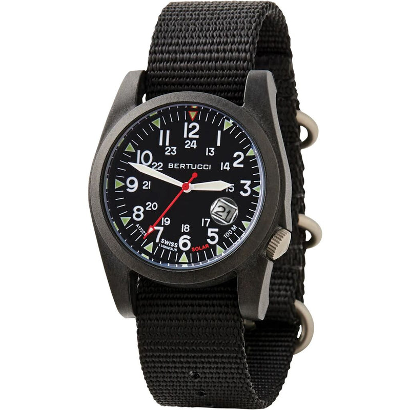 Bertucci A-3PS SOLAR FIELD Watch | Optic White Dial / Black Case | Nylon Band
