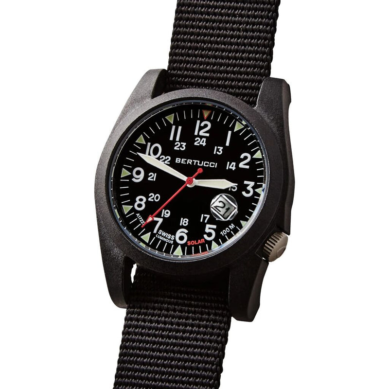 Bertucci A-3PS SOLAR FIELD Watch | Optic White Dial / Black Case | Nylon Band