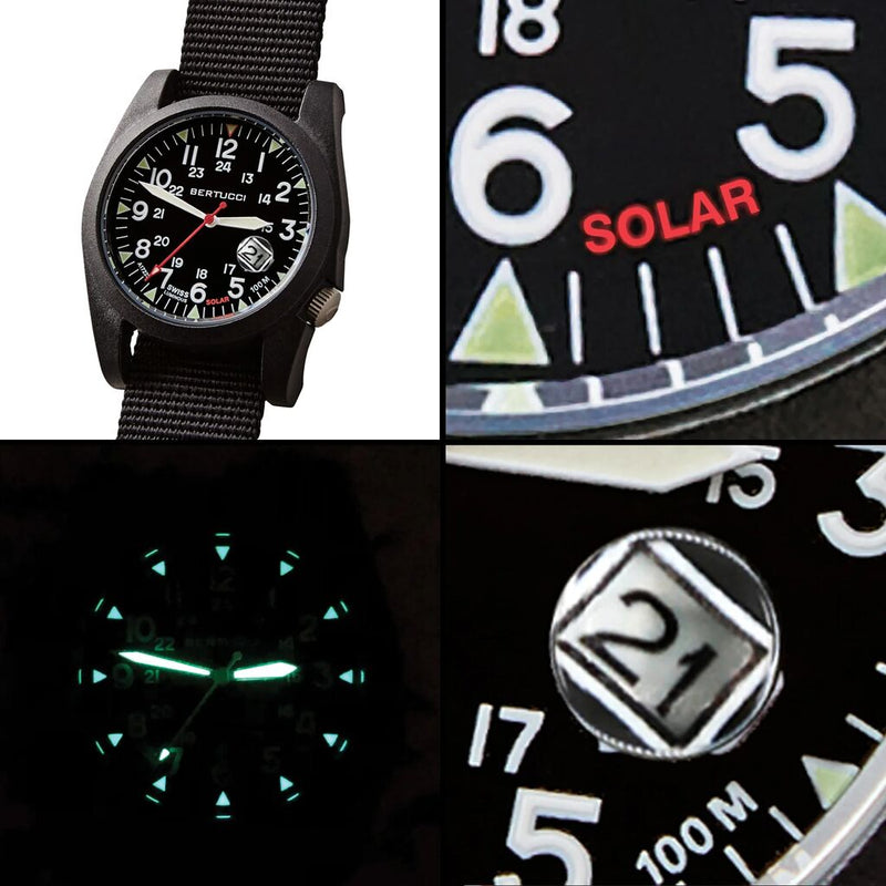 Bertucci A-3PS SOLAR FIELD Watch | Optic White Dial / Black Case | Nylon Band