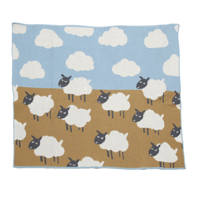 In2green Baby Sheep Little Eco Throw | Blue Pond/Straw