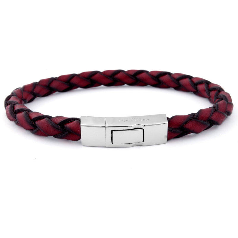 Tateossian Single Wrap Scoubidou Bracelet | Red Leather/Silver Clasp