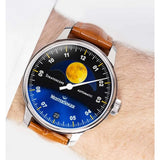 MeisterSinger Stratoscope Watch | 43mm Black | Vintage Saddle Leather Brown