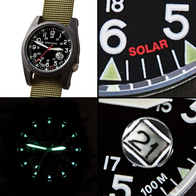 Bertucci A-3PS SOLAR FIELD Watch | Optic White Dial / Black Case | Nylon Band