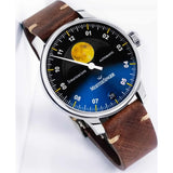 MeisterSinger Stratoscope Watch | 43mm Black | Vintage Saddle Leather Brown