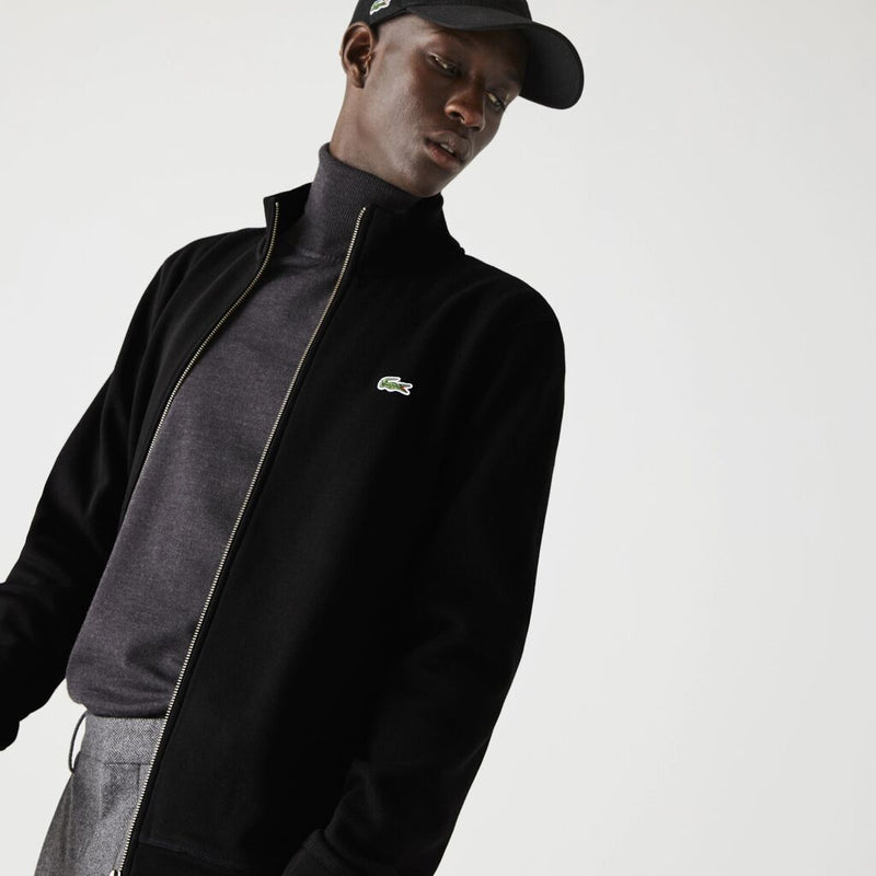 Lacoste Zippered Stand-Up Collar Piqué Fleece Sweatshirt | Black 