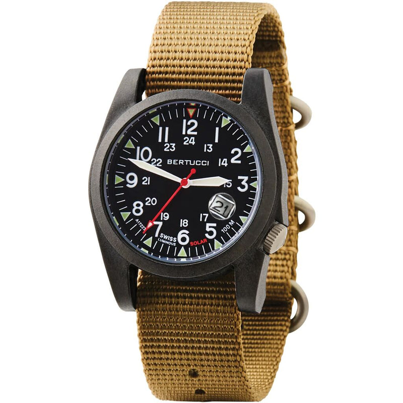 Bertucci A-3PS SOLAR FIELD Watch | Optic White Dial / Black Case | Nylon Band