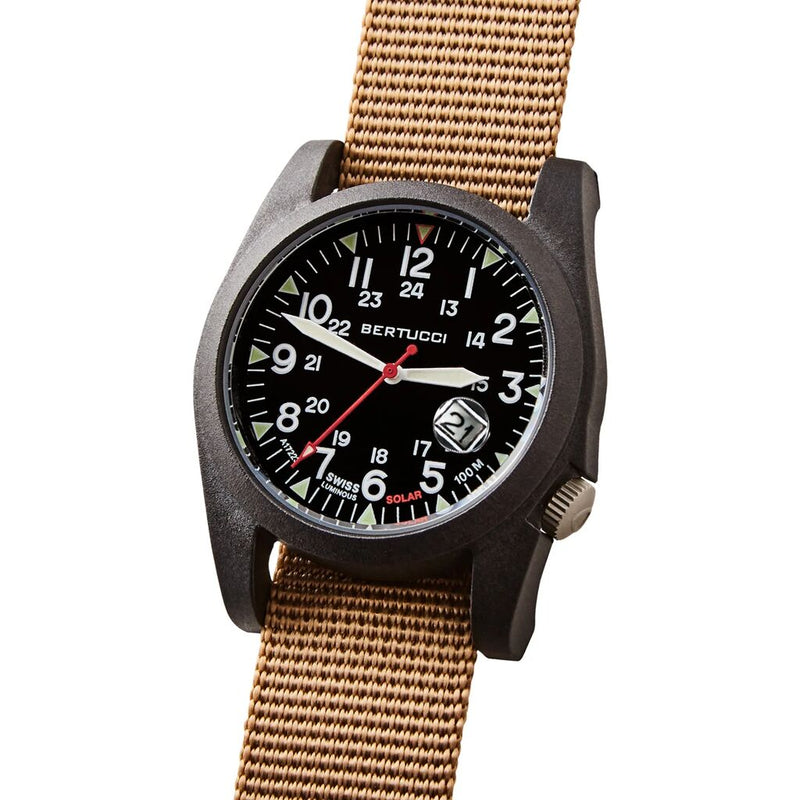 Bertucci A-3PS SOLAR FIELD Watch | Optic White Dial / Black Case | Nylon Band