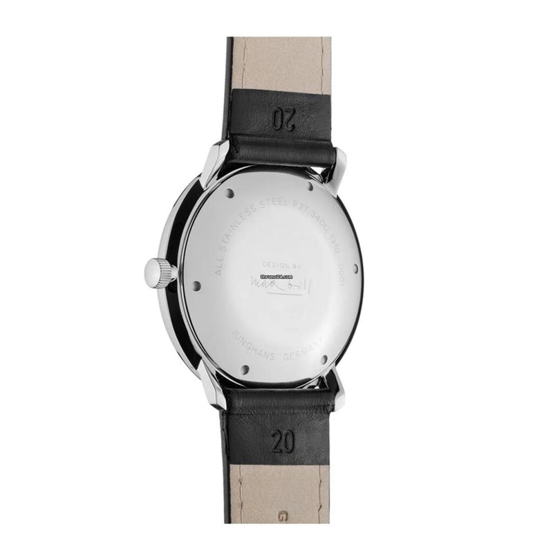 Junghans Max Bill Automatic Mens Wrist Watch - 38mm Analog Watch with Luminous Substance and Water Resistance, Black Leather Strap