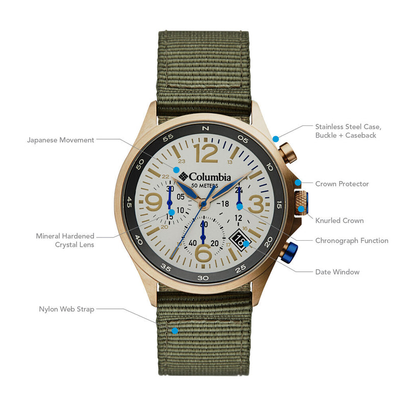Columbia Canyon Ridge Stone Chronograph Date Men's Lifestyle Analog Watch | Olive Nylon