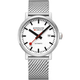 Mondaine Official Swiss Railways Automatic Watch EVO2 | Stainless Steel Brushed/White Dial/Mesh Bracelet