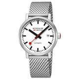 Mondaine Official Swiss Railways Automatic Watch EVO2 | Stainless Steel Brushed/White Dial/Mesh Bracelet