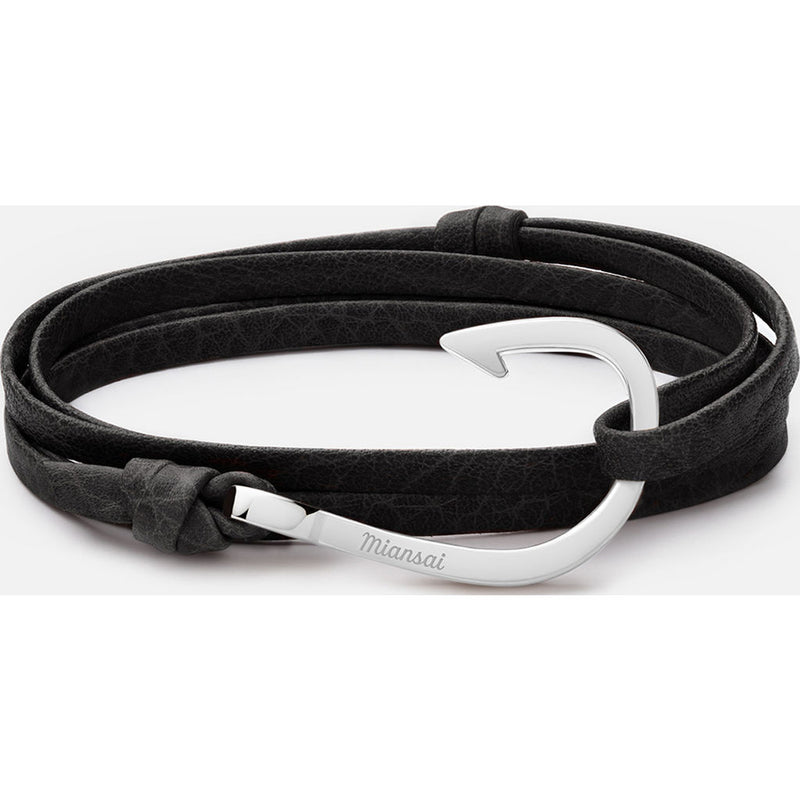 Miansai Silver Hook on Bracelet| Asphalt Leather- 100-0002
