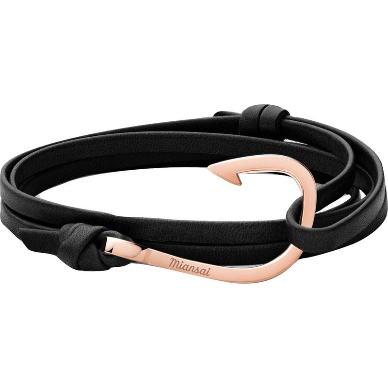 Miansai Rose Gold Plated Hook on Bracelet | Black Leather