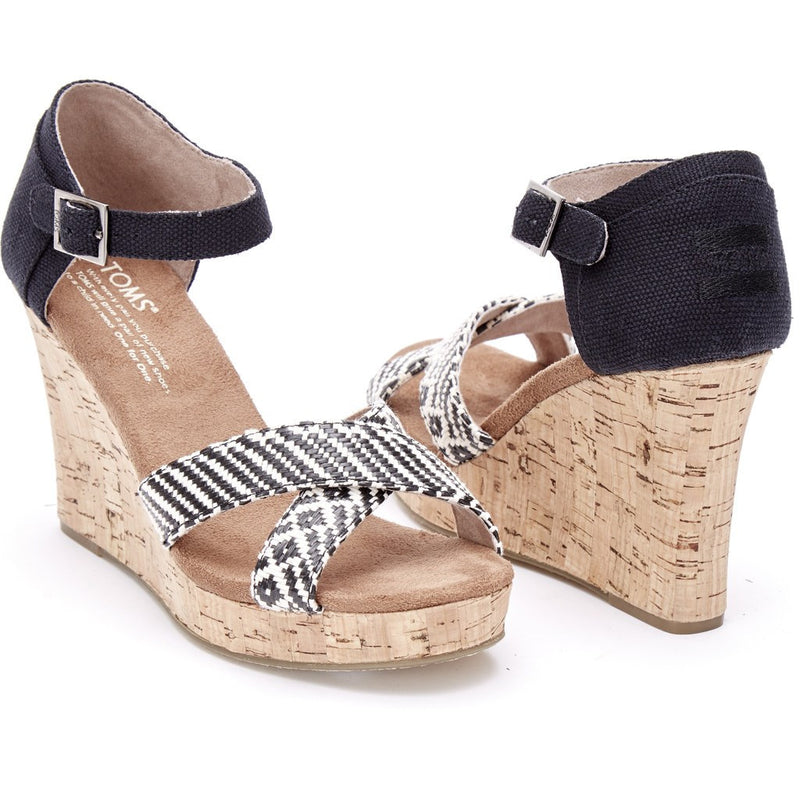 TOMS Women's Strappy Wedges | Black Woven 10007809