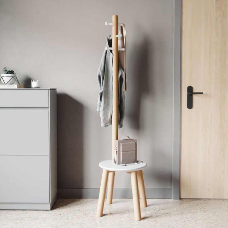 Umbra Pillar Stool & Coatrack | White/Natural