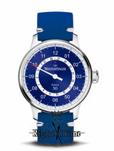 MeisterSinger Perigraph Watch | Blue-White Dial/ Vintage Saddle Leather Blue
