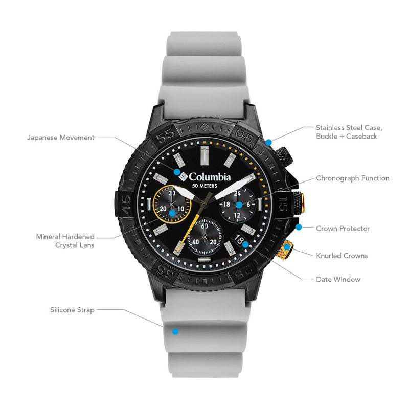 Columbia Peak Patrol Black Chronograph Day Date Men's Lifestyle Analog Watch | Gray Silicone