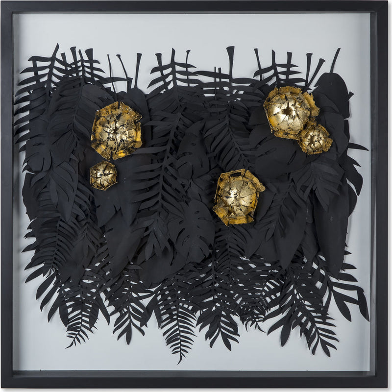 Resource Decor Botanical Foliage & Blossoms in Wooden Picture Box | Black/Gold