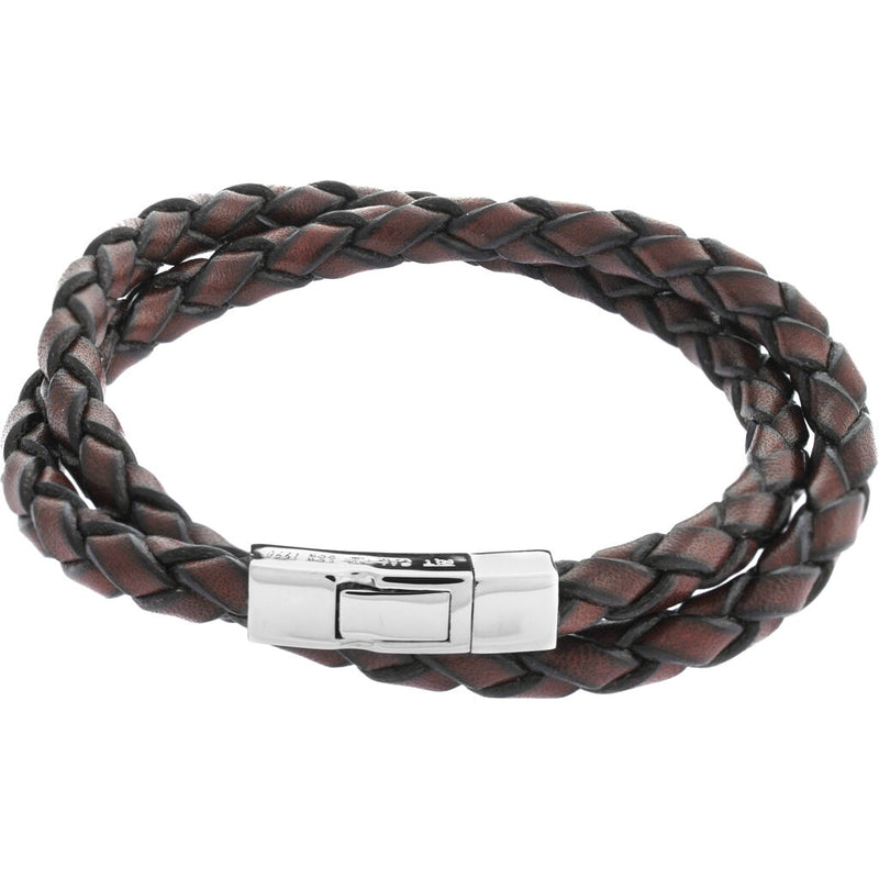Tateossian Double Wrap Scoubidou Bracelet | Brown Leather/Silver Clasp
