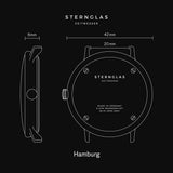 Sternglas Hamburg Quartz Watch Leather Strap | Satined-Graphite Silver/Vintage Nero