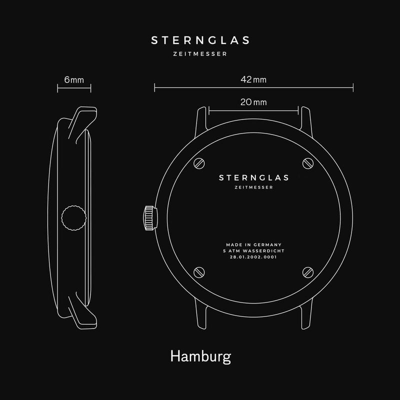 Sternglas Hamburg Quartz Watch Leather Strap | Satined-Graphite Silver/Vintage Nero