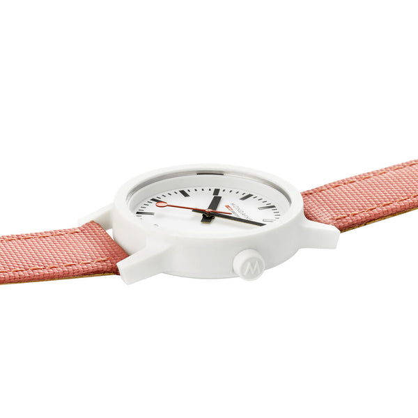 Mondaine Official Swiss Railways Watch Essence | White/White Dial/Pink Suede