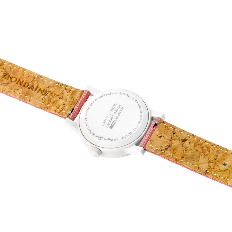 Mondaine Official Swiss Railways Watch Essence | White/White Dial/Pink Suede