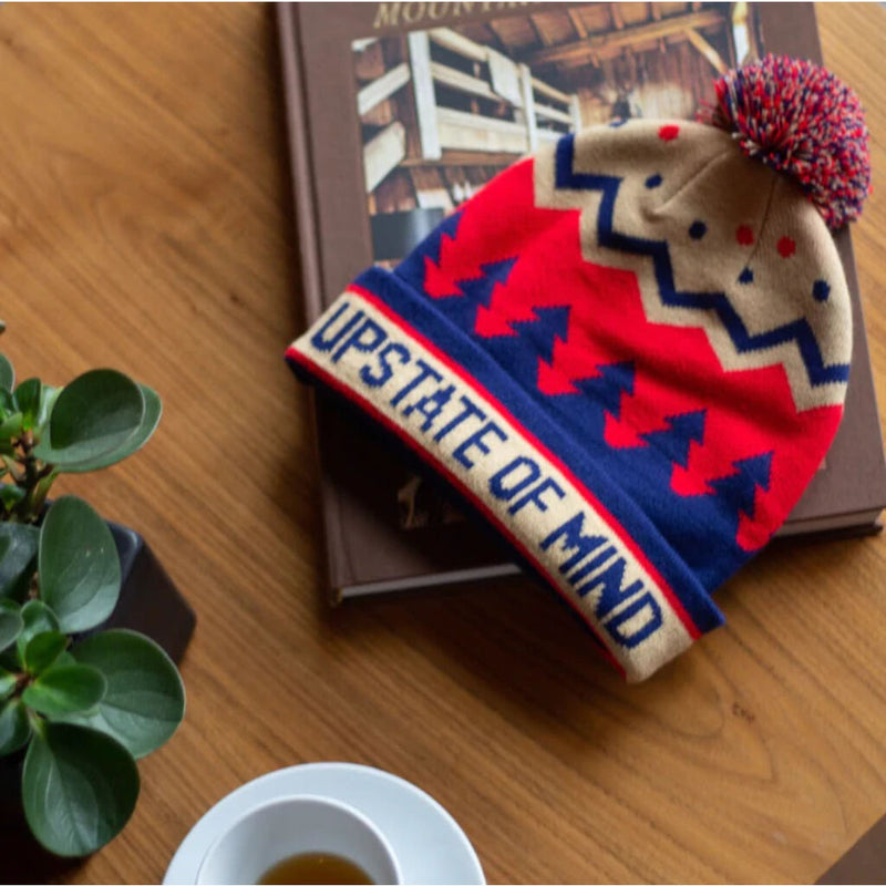 Upstate Of Mind Winter Pom Beanie | Tan/Red/Blue
