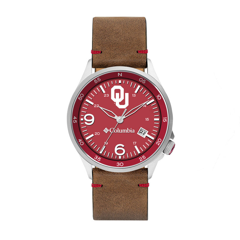 Columbia Collegiate Canyon Ridge Oklahoma Sooners Men's Analog Watch | Saddle Color Leather Strap