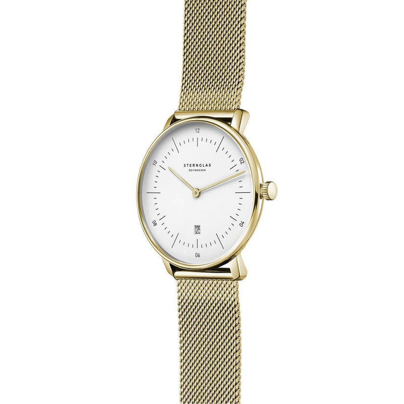 Sternglas Naos Xs Quartz Watch Metal Strap | White Champagne Gold/Milanaise Champagne Gold