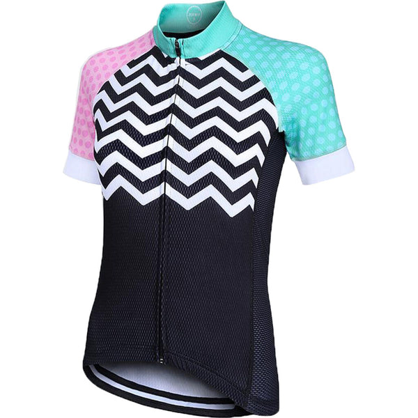 Zone3 Women's Zebra Fly Coolmax Cycle Jersey | Black/White/Pink/Mint